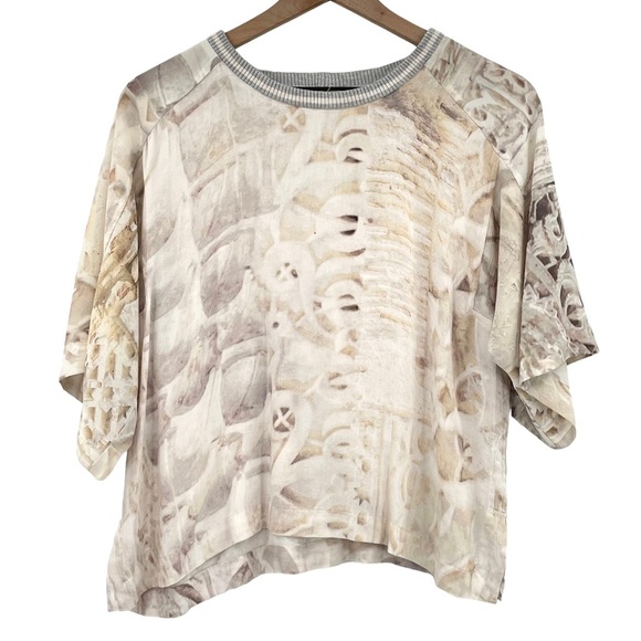 Anthropologie x Tiny Valetta Top Loungewear Neutral Patchwork Short Sleeve | XS - Picture 3 of 13